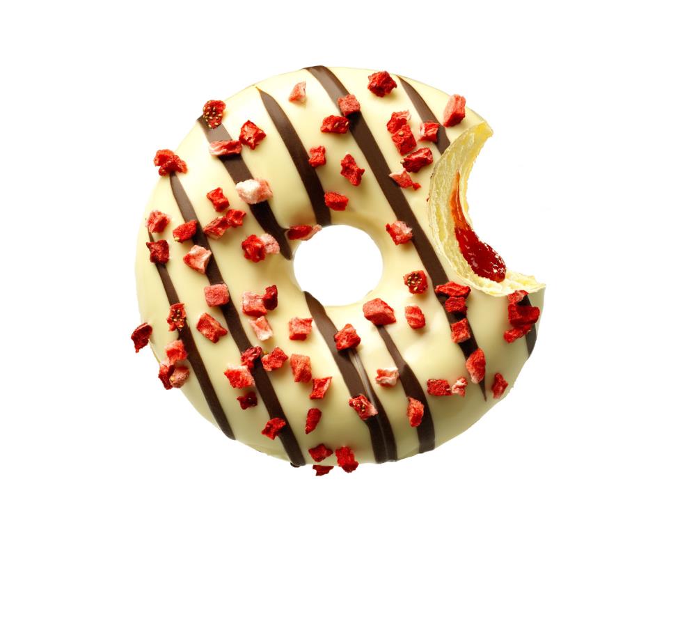 ❄️DAUPHINE 4250996-2104797 WITTE CHOCOLADE DONUT MET AARDBEI JAM 48 X 73GR