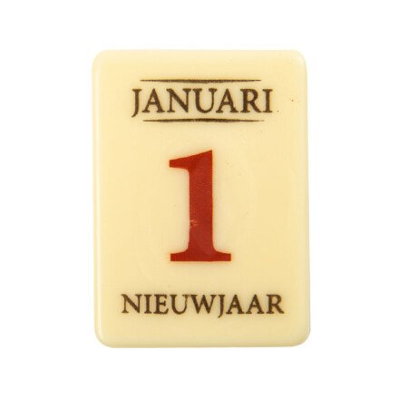 2014640 KALENDERBORD 1 JANUARI NL CHOCOLADE 50X40MM 60 STUKS ***S/CD***