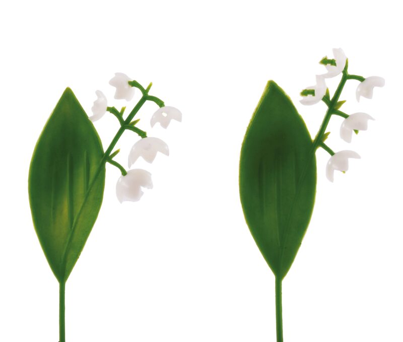 PIQUET MUGUET 1 BRANCHE 1 FEUILLE HT 9CM  PLASTIQUE 24 PCES