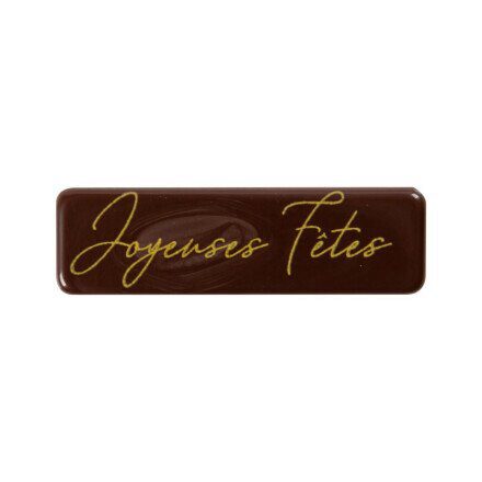 2013978 PLAQUETTE JOYEUSES FETES CHOCOLAT NOIR45X13MM 200PCES= BTE