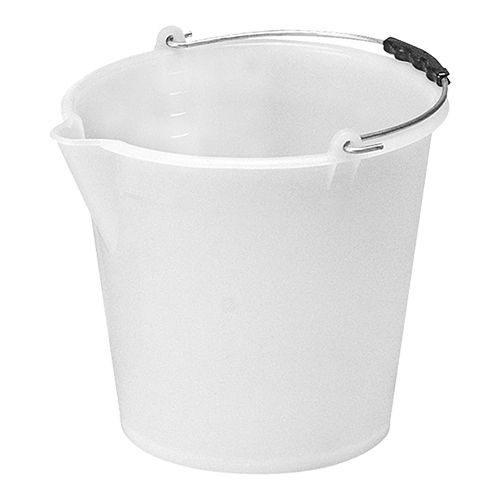 WHITE PLASTIC BUCKET 12.0L GRADUATED-30XH27CM-W/ POURING SPOUT