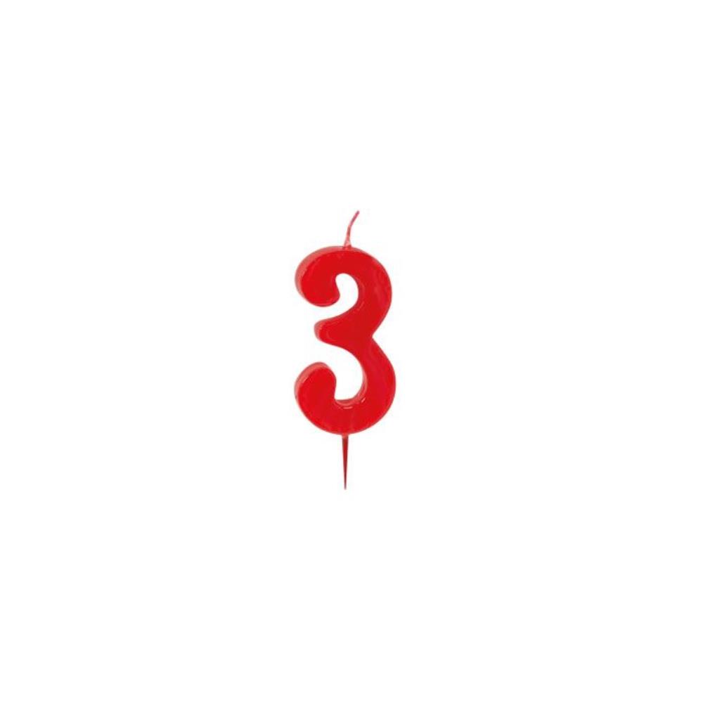  RED NUMBER CANDLE NO. 3 HT 6CM