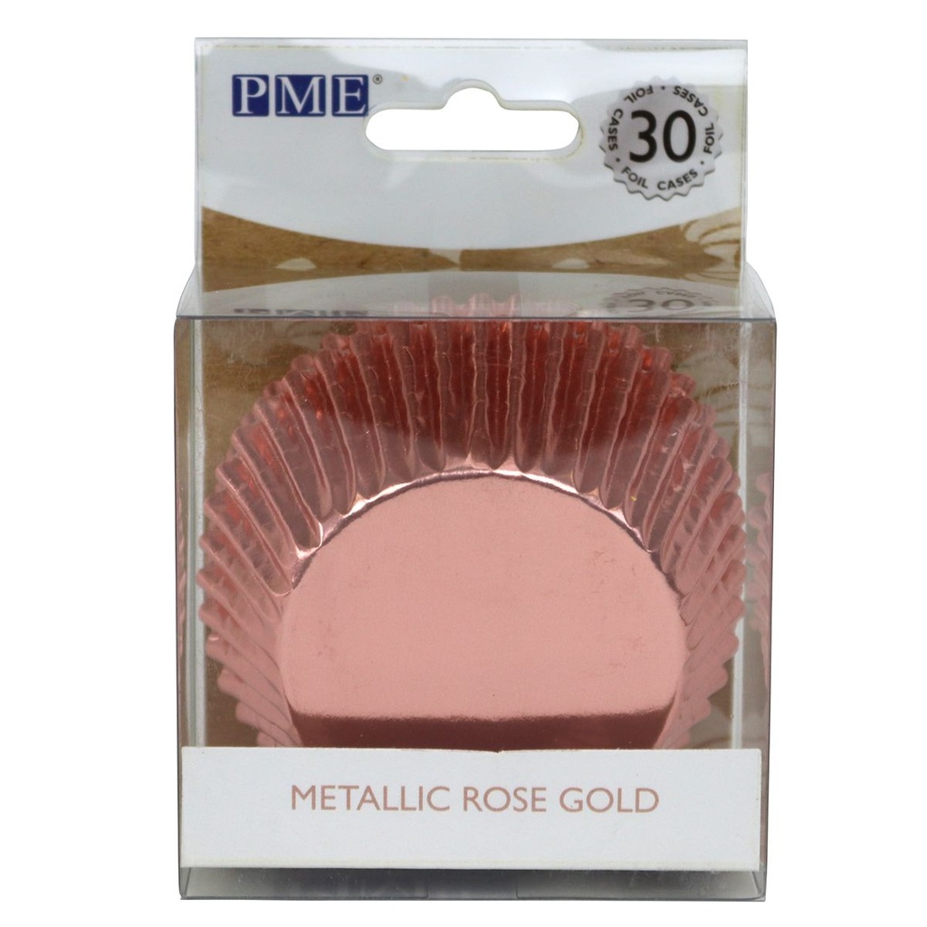 PME CAISSETTE CUPCAKE ALU ROSE OR METALLIQUE 30 PCES FOST+ INCLUS