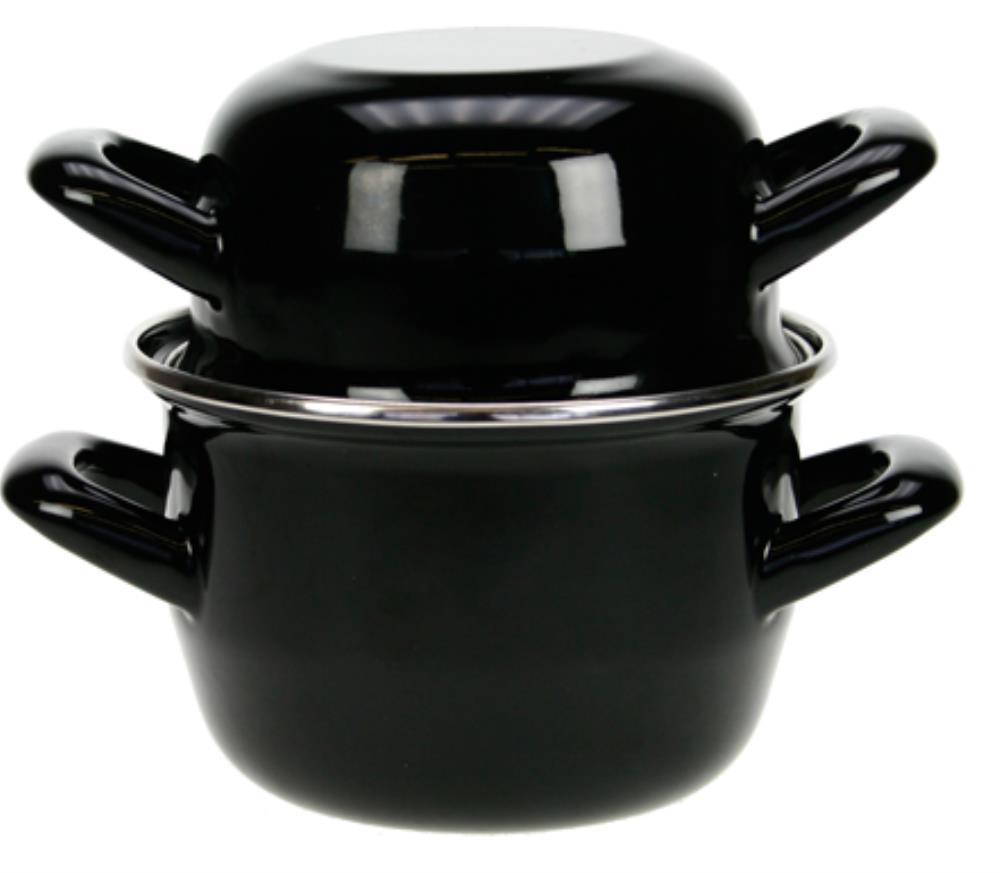 ZWARTE OVENSCHOTEL MET MOSSELEN 12 CM 0,9 L 0,5 KG MET DEKSEL