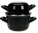 ZWARTE OVENSCHOTEL MET MOSSELEN 12 CM 0,9 L 0,5 KG MET DEKSEL