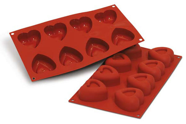SILIKOMART SF087 MOLD 8 LARGE HEARTS RELIEF 59X60 HT 30MM 72ML NON-STICK GN1/3 -50° TO 250