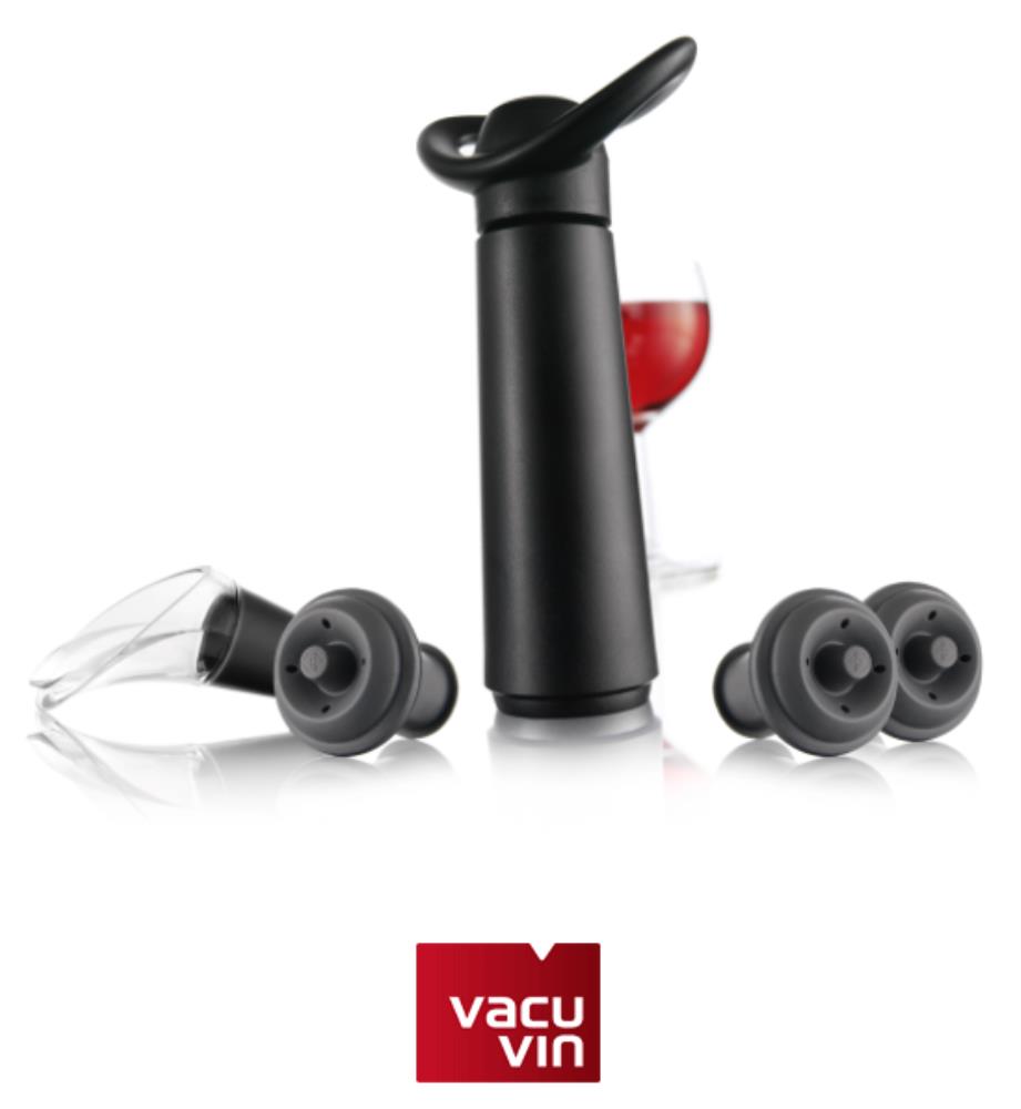 *FF*VACU VIN SET CONCERTO POMPE VIN NOIR+3 BOUCHONS+VERSEUR