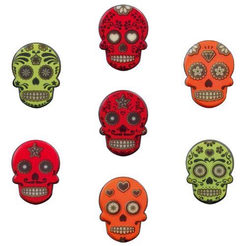 087036 PCB SKULLS PAG CALAVERA 7 DESIGNS 3X2.25 CM 208PCS ***ON/ORDER***