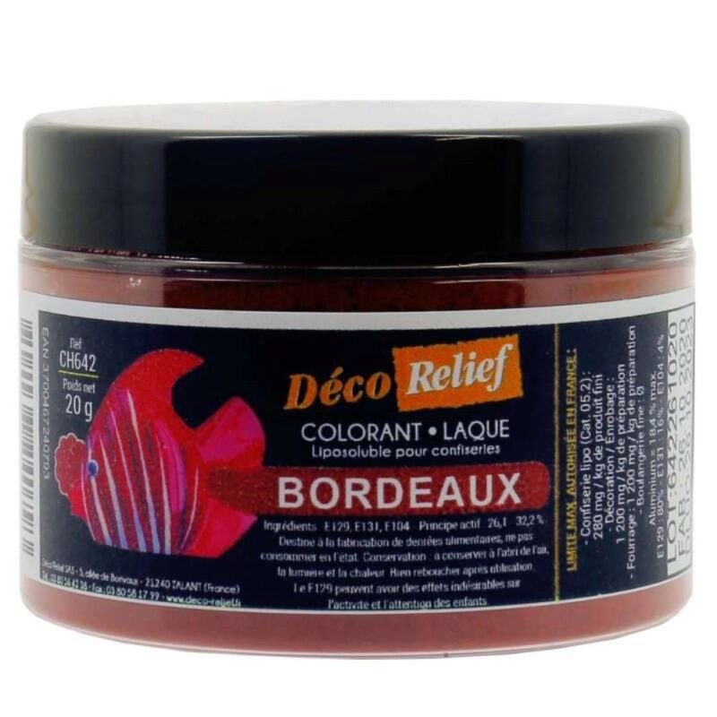 POEDER KLEURSTOF BORDEAUX VOOR CHOCOLADE 20GR=POT