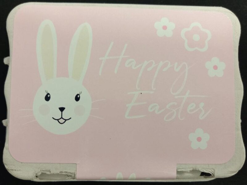 "LAPIN LILOU ROSE" DOOS VOOR 12 EIEREN + STICKER 12X9.5H4CM PAK VAN 12 DOZEN *2022