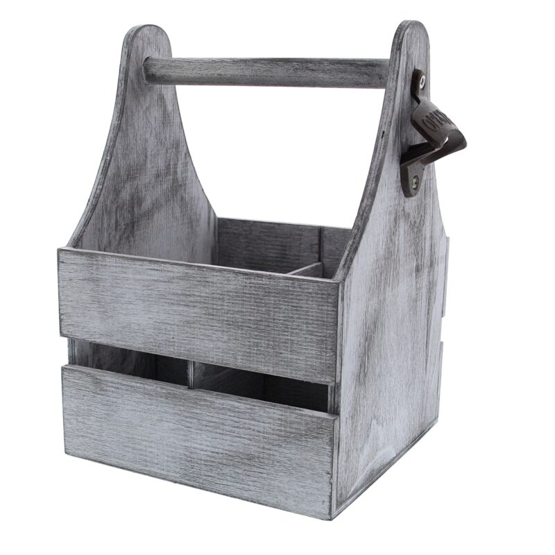 VIERKANTE FLESSENHOUDER VOOR 4 FLESSEN WIT/GRIJS LEEG MET FLESOPENER 18X18XHT27