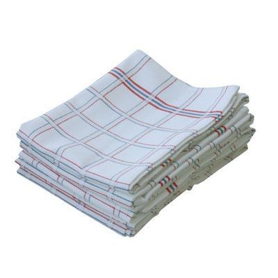 HORECA SET DE 6 ESSUIES DE CUISINE 68X68 CARREAUX ROUGE/BLEU  100% COTON