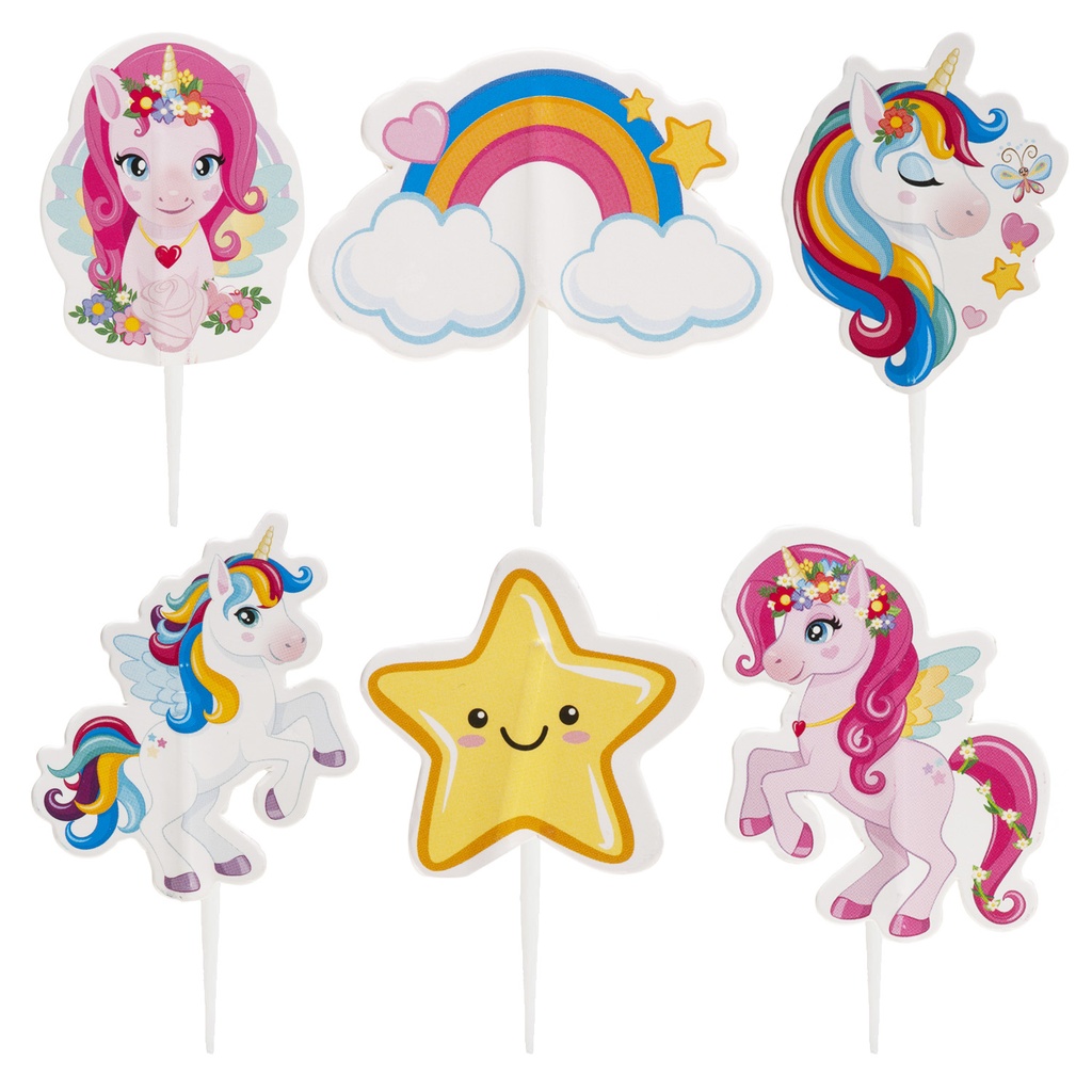 EENHOORN CAKE TOPPERS 6 ASSORTIMENTEN 30 STUKS