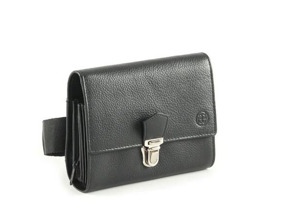 PAVELINNI PORTEFEUILLE CUIR VEAU NOIR CLASSIQUE FERMETURE METAL - 4 POCHES -1 TIRETTE A/CEINTURE NYLON - 17X13X3.5CM -DC01659FBL