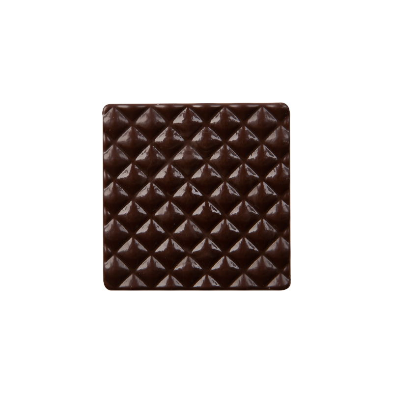 15638 VIERKANT MET KUSSENMOTIEF ZWARTE CHOCOLADE 5X5CM 75PCES ***OP/ORDER***