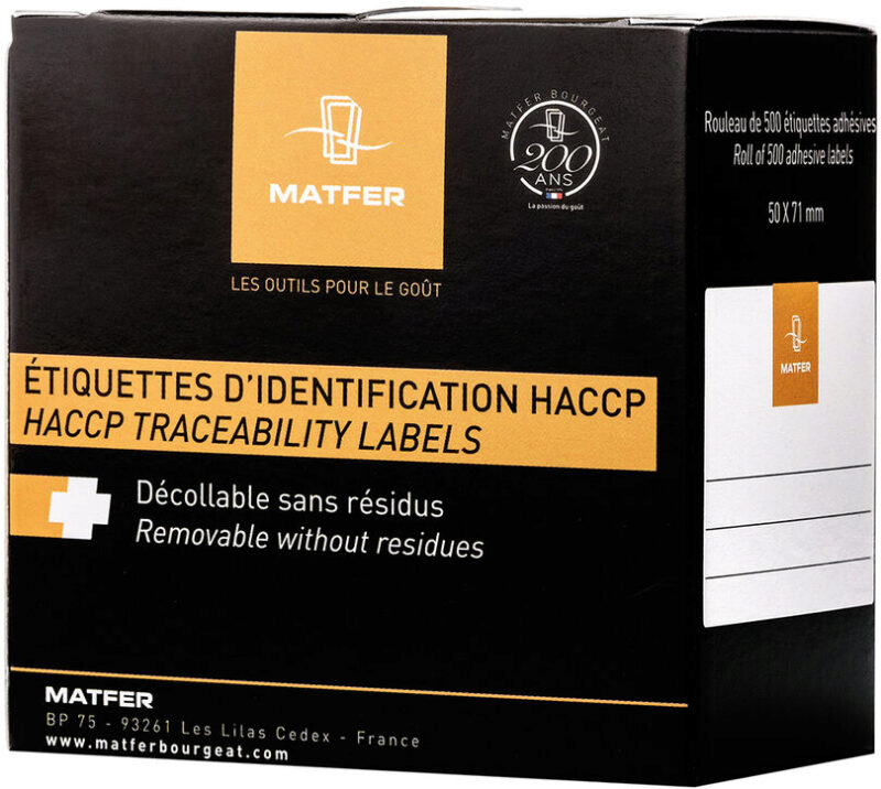 +MATFER ETIQUETTES HYDROSOLUBLES HACCP 250P BOITE DISTRIBUTRICE