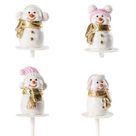 1015381 3D PINK/GOLD SNOWMAN ON PIC 4CM 64 PIECES ***S/CD***