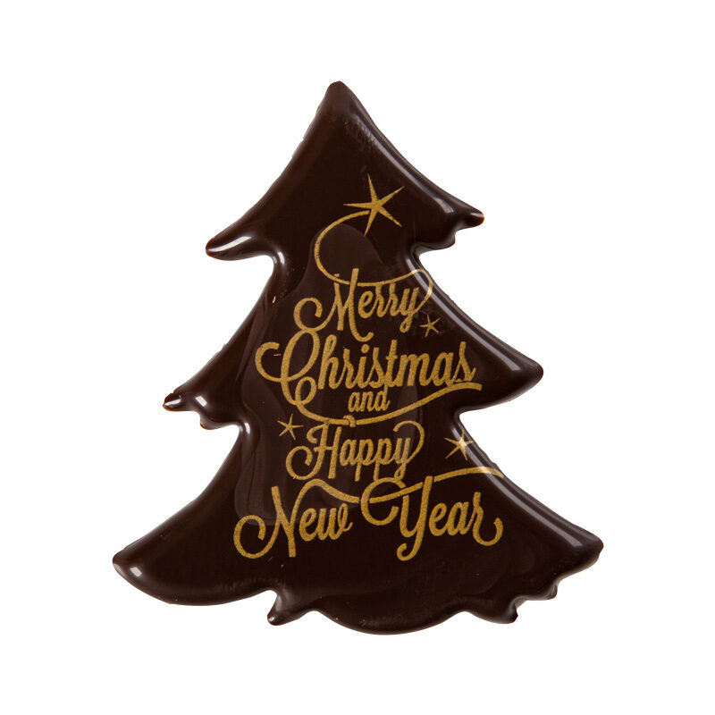 2015406 PLAQUETTE ARBRE MERRY CHRISTMAS & HAPPY NEW YEARCHOCOLATNOIR 60 PCES