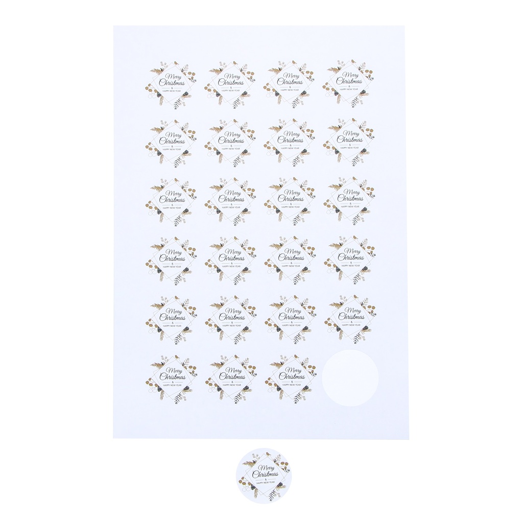 AUTOCOLLANT 4CM MERRY CHRISTMAS & HAPPY NEW YEAR 24PCS