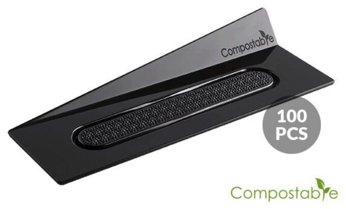 RECTANGULAR BLACK PLATE/TRAY 140 X 40MM COMPOSTABLE 100PCS FOST+ INCLUDED