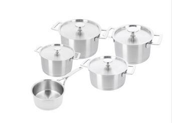 DEMEYERE LINO 3 SET CUISSON INOX 5 PIECES-POELON 16+MARMITE BASSE 20+MARMITES HTES16+20+24CM