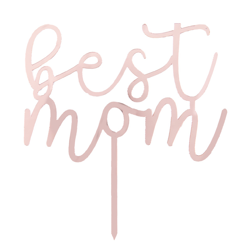 1010812 CAKETOPPER BEST MOM ROSE 11X8CM PLASTIQUE 10PCES  ***S/CD***
