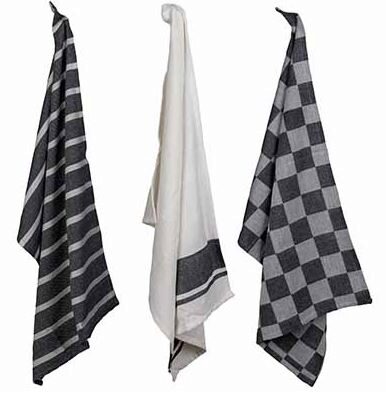 C&T SET VAN 3 HANDDOEKEN 50X70CM ZWART/WIT 100% KAOEN