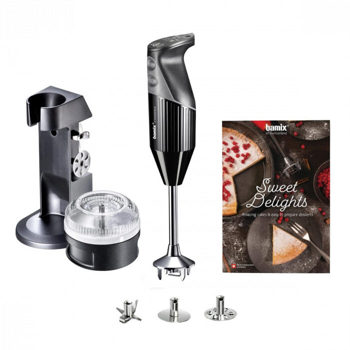 BAMIX "SWEET DELIGHTS" SET M200 ZWART 200W 13,5CM STAAF + 3 MESSEN + PROCESSOR + BOEK