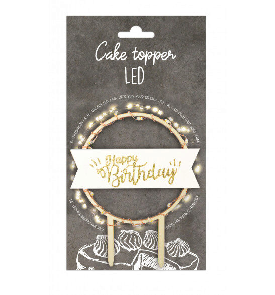 SCRAPCOOKING CAKE TOPPER HAPPY BIRTHDAY LUMINEUX12.5CM TAXE RECUPEL INCLUE-