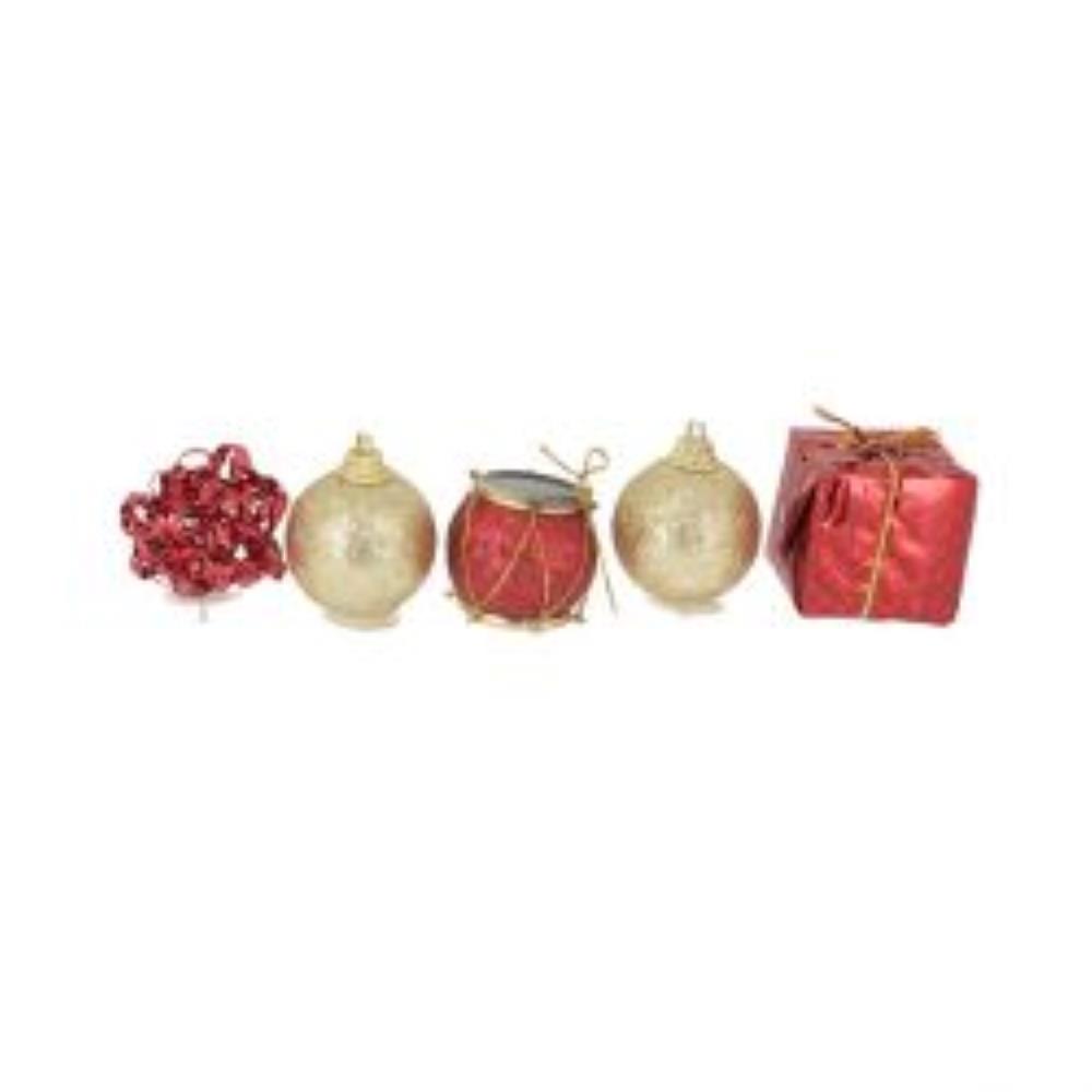 ASSORTMENT OF DECOR FOR LOG 4CM RED AND GOLD 5 PCES