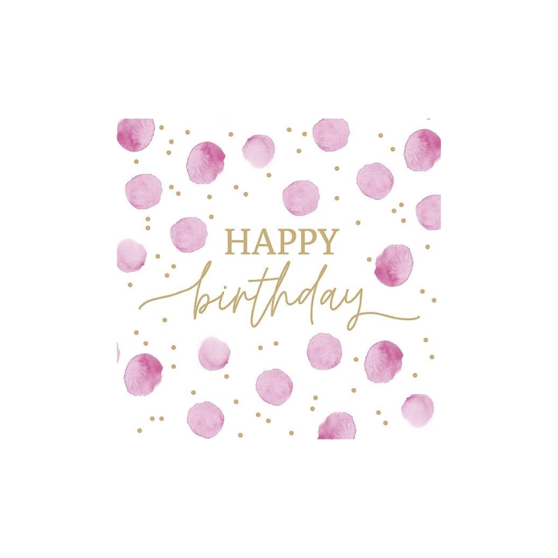 ARTEBENE SERVIETTE 33X33CM HAPPY BIRTHDAY DOTS ROSE 20PCS