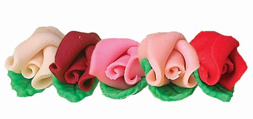 ASSORTED MARZIPAN ROSES WITH LEAF 30X40MM 35PCS