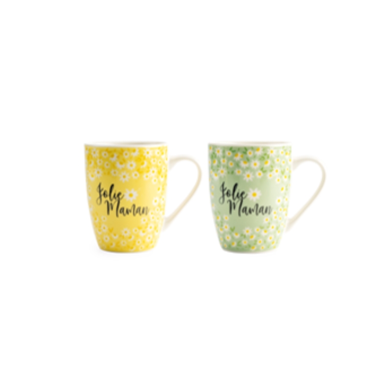 YELLOW/GREEN MARGUERITE MUG "JOLIE MAMAN" Ø8.5CM H10.5CM