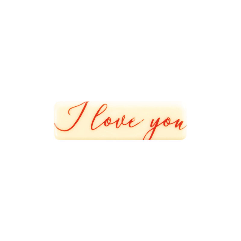 2068042 I LOVE YOU ROOD PLAAT 45X13MM WITTE CHOCOLADE 150 STUKS