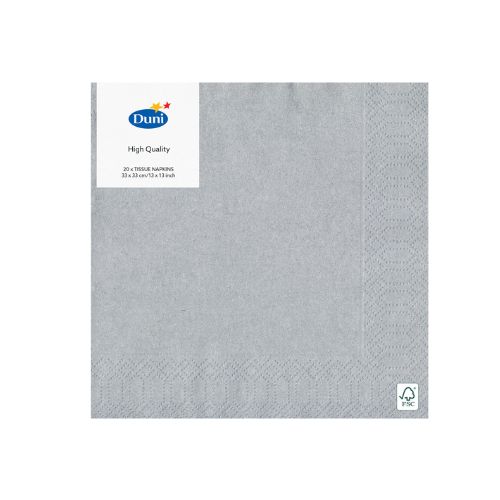 *FDS*DUNI SERVIETTE OUATE 3PLIS 33X33CM ARGENT 20PCS