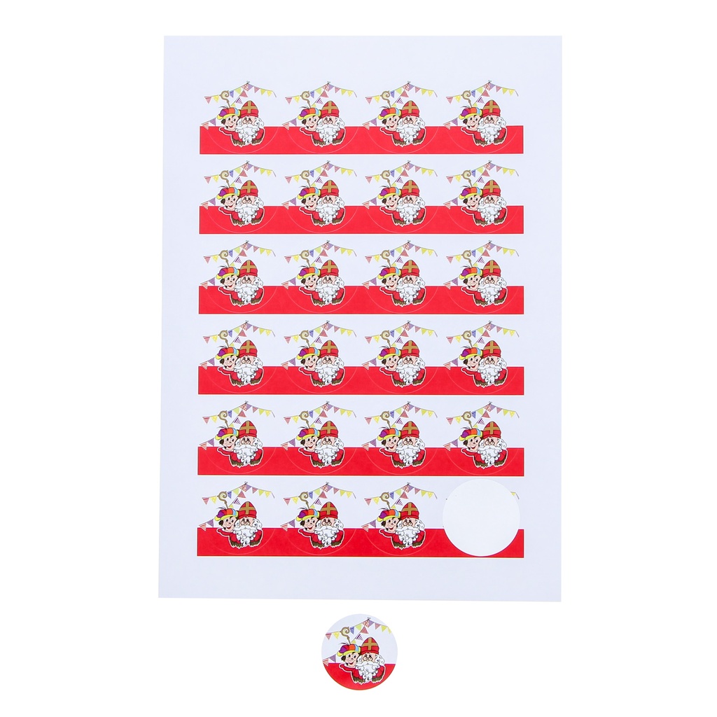 STICKER 4CM SINT NICOLAAS EN ZWART PIET 24ST
