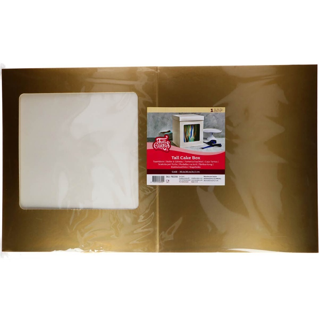 FUNCAKES BOITE A GATEAU 30.4X30.4X34.5 DOREE AVEC VITRINE 