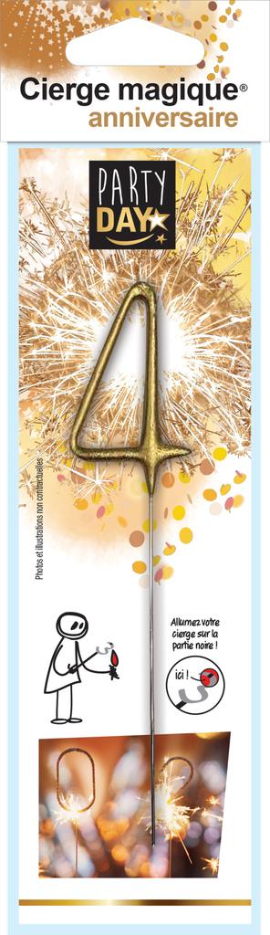 CIERGE MAGIQUE DORE CHIFFRE N°4