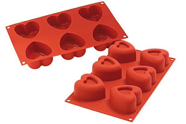 SILIKOMART SF124 MOLD 6 LARGE HEARTS RELIEF 69.5X72 HT 39.5 125ML NON-STICK GN1/3 -50° TO 250°