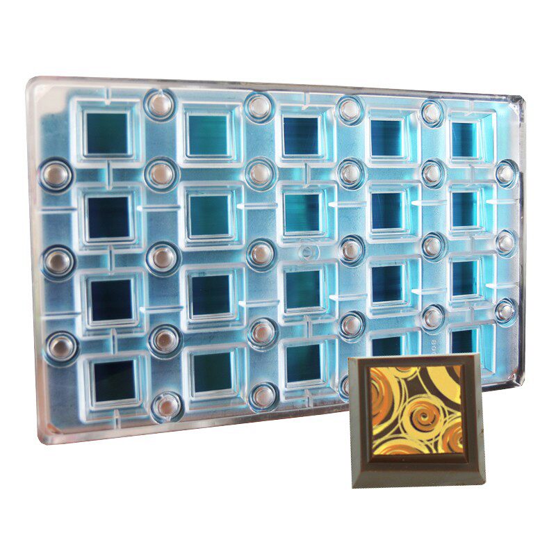 *FDS*MOULE À PRALINES AIMANTE CARRE POUR FEUILLEDE TRANSFERT POLYCARBONATE  275X135MM PDR8003