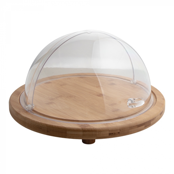  ZICCO WOODEN SERVING TRAY - 38CM WITH TRANSPARENT DOME H24.5CM