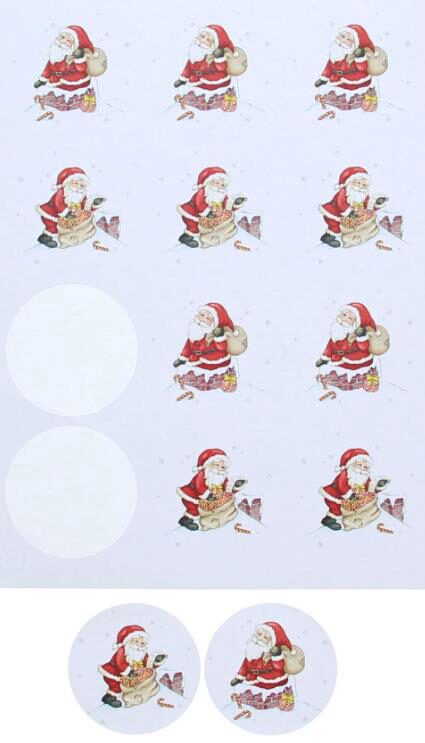 *FF*AUTOCOLLANT PERE NOEL JAKU GM 63,5MM FEUILLE DE 12 PCES