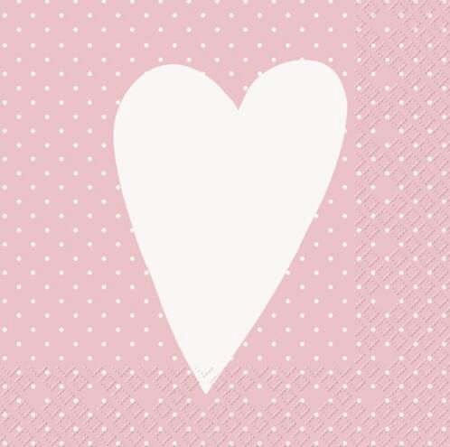 STEWO SERVIETTE 33X33CM ROSE COEUR BLANC  PAQUET DE 20PCES