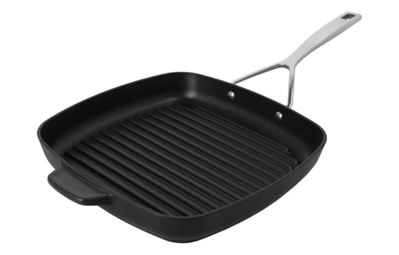 DEMEYERE SPECIALITES 5 GIETIJZEREN GRILL 28X28CM MET ROESTVRIJSTALEN HANDGREEP