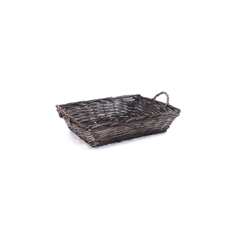 DONKERGRIJZE RIETEN MAND 42X29XH10CM