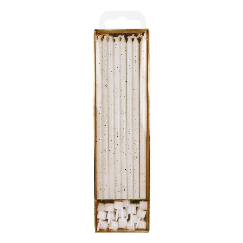 PME WHITE GLITTER CANDLE 18CM 16 PCES