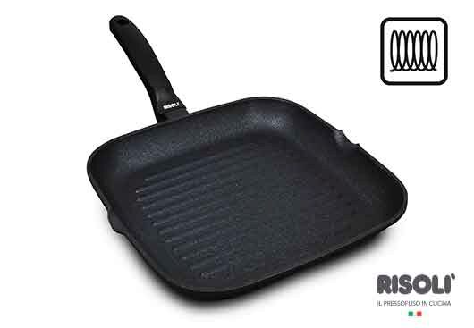 *FDS*RISOLI BLACK+ 26 CM ANTI-AANBAK DIAMANT GRILLPAN - ALLE KOOKPLATEN