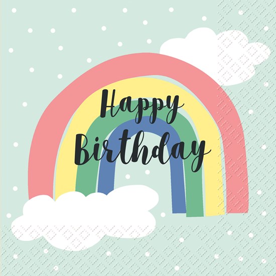 STEWO SERVIETTE 33X33CM ARC-EN-CIEL HAPPY BIRTHDAY 20PCS