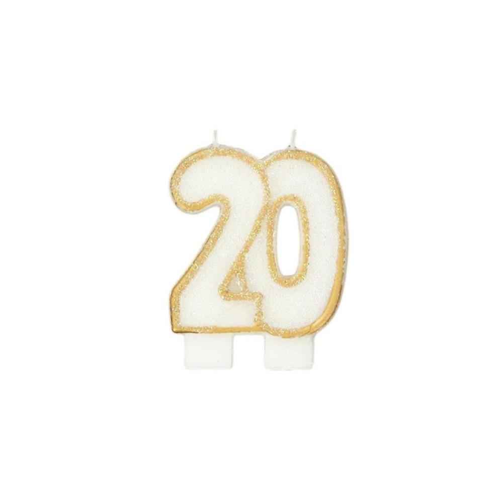 BOUGIE CHIFFRE 20 ANS BORD DORE HT 6CM