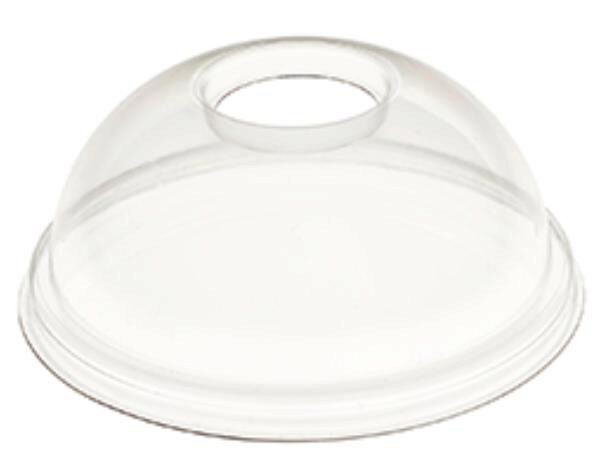 COUVERCLE PET DOME TRANSP DIAM 95MM AVEC TROU PAQUET DE 100 PCES
